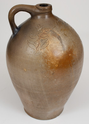 Very Rare G. BENTON & L. STEWART / HARTFORD Stoneware Jug w/ Elaborate Incised and Impressed Decoration