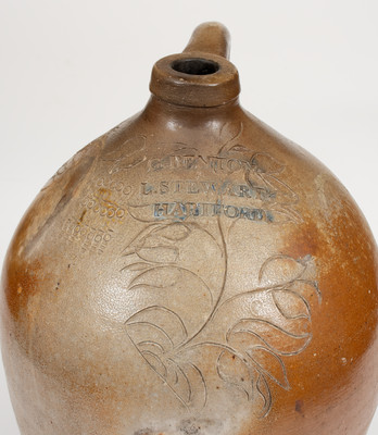 Very Rare G. BENTON & L. STEWART / HARTFORD Stoneware Jug w/ Elaborate Incised and Impressed Decoration