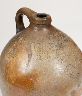 Very Rare G. BENTON & L. STEWART / HARTFORD Stoneware Jug w/ Elaborate Incised and Impressed Decoration