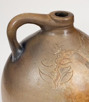 Very Rare G. BENTON & L. STEWART / HARTFORD Stoneware Jug w/ Elaborate Incised and Impressed Decoration