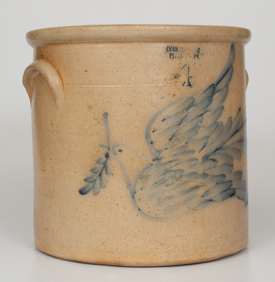 Exceptional EVAN R. JONES / PITTSTON, PA Stoneware Crock w/ Elaborate Dove Decoration