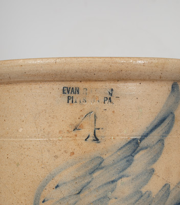 Exceptional EVAN R. JONES / PITTSTON, PA Stoneware Crock w/ Elaborate Dove Decoration