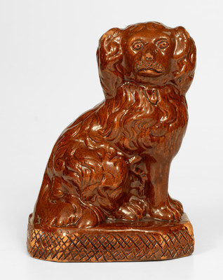 Rare Redware Spaniel Inscribed George Hohloch / Jan. 16, 1870, Diehl Pottery, Rockhill Township, Bucks County, PA
