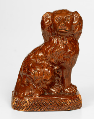 Rare Redware Spaniel Inscribed "George Hohloch / Jan. 16, 1870," Diehl Pottery, Rockhill Township, Bucks County, PA