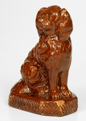 Rare Redware Spaniel Inscribed "George Hohloch / Jan. 16, 1870," Diehl Pottery, Rockhill Township, Bucks County, PA