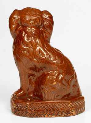 Rare Redware Spaniel Inscribed "George Hohloch / Jan. 16, 1870," Diehl Pottery, Rockhill Township, Bucks County, PA