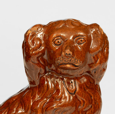 Rare Redware Spaniel Inscribed "George Hohloch / Jan. 16, 1870," Diehl Pottery, Rockhill Township, Bucks County, PA