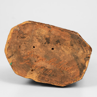 Rare Redware Spaniel Inscribed "George Hohloch / Jan. 16, 1870," Diehl Pottery, Rockhill Township, Bucks County, PA