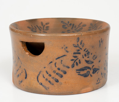 Exceptional Cobalt-Decorated Palatine, West Virginia Stoneware Spittoon, circa 1880