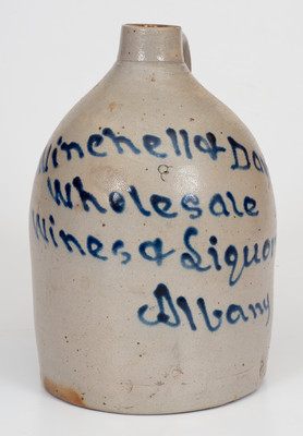 Stoneware Jug with Elaborate Albany, New York Freehand Cobalt Advertising