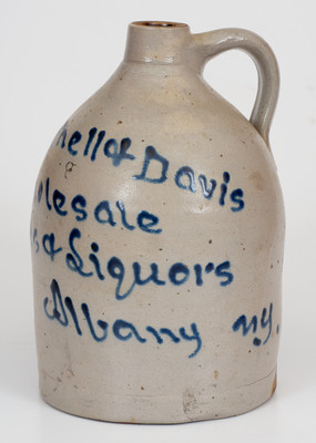 Stoneware Jug with Elaborate Albany, New York Freehand Cobalt Advertising