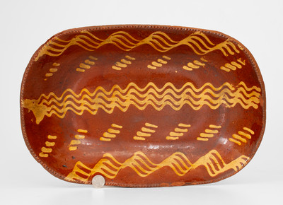 Fine Large-Sized Pennsylvania Redware Loaf Dish w/ Elaborate Yellow Slip Decoration