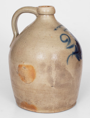 Two-Gallon T. HARRINGTON / LYONS, NY Stoneware Jug w/ Cobalt Foliate Design, c1860