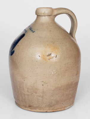 Two-Gallon T. HARRINGTON / LYONS, NY Stoneware Jug w/ Cobalt Foliate Design, c1860