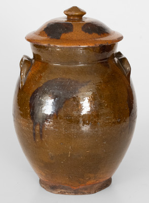 Manganese-Decorated Redware Jar w/ Lid, probably New Jersey, circa 1840