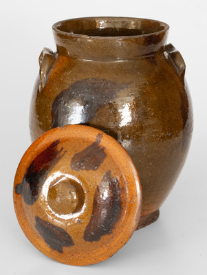 Manganese-Decorated Redware Jar w/ Lid, probably New Jersey, circa 1840