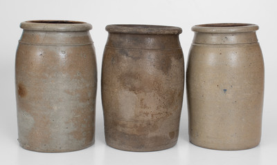 Lot of Three: One-Gallon Greensboro, PA Cobalt-Stenciled Stoneware Jars