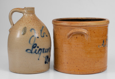 Lot of Two: Lyons, New York Stoneware w/ Cobalt Inscriptions