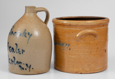 Lot of Two: Lyons, New York Stoneware w/ Cobalt Inscriptions