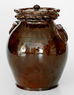 Extremely Rare and Important Elaborate Redware Lidded Jar Inscribed 