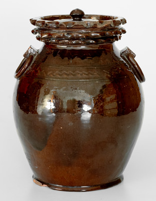 Extremely Rare and Important Elaborate Redware Lidded Jar Inscribed 