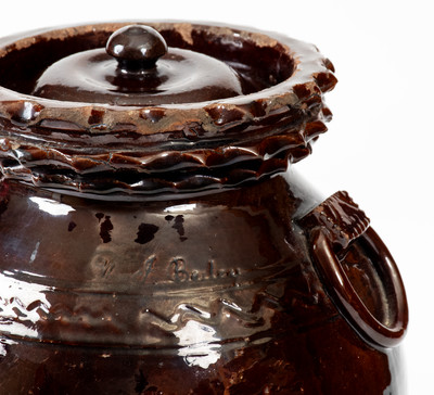 Extremely Rare and Important Elaborate Redware Lidded Jar Inscribed 