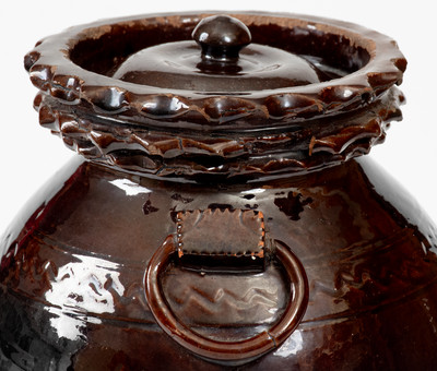 Extremely Rare and Important Elaborate Redware Lidded Jar Inscribed 
