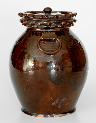 Extremely Rare and Important Elaborate Redware Lidded Jar Inscribed 