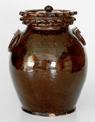 Extremely Rare and Important Elaborate Redware Lidded Jar Inscribed 