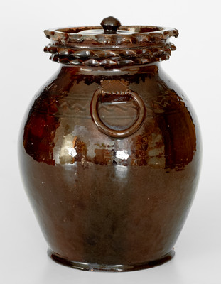 Extremely Rare and Important Elaborate Redware Lidded Jar Inscribed 