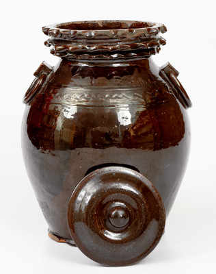 Extremely Rare and Important Elaborate Redware Lidded Jar Inscribed 