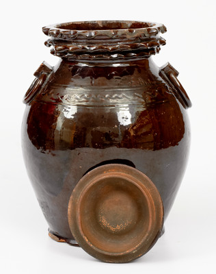Extremely Rare and Important Elaborate Redware Lidded Jar Inscribed 