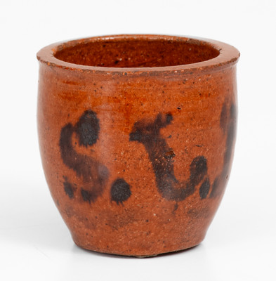 Rare Miniature Pennsylvania Redware Jar Inscribed 