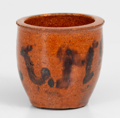 Rare Miniature Pennsylvania Redware Jar Inscribed 