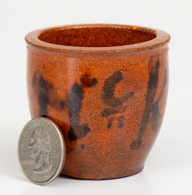 Rare Miniature Pennsylvania Redware Jar Inscribed 