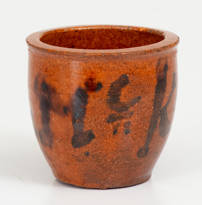 Rare Miniature Pennsylvania Redware Jar Inscribed
