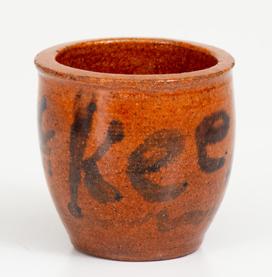 Rare Miniature Pennsylvania Redware Jar Inscribed 