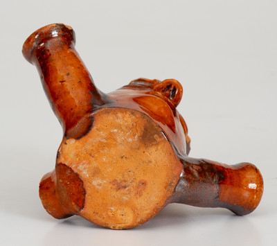 Very Fine Pennsylvania Redware Figural Face Pipe Bowl Inscribed "D. L. S."