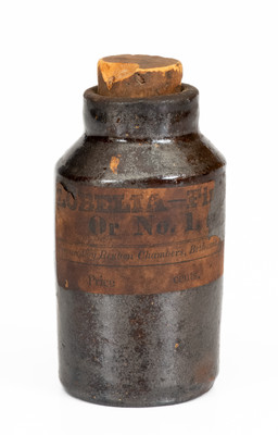 Unusual Redware Ink Bottle w/ Bethania, Lancaster County, PA Paper Label