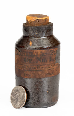 Unusual Redware Ink Bottle w/ Bethania, Lancaster County, PA Paper Label