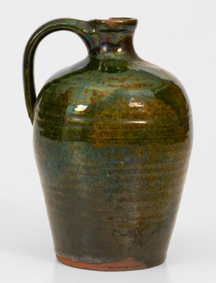 Fine Small-Sized New England Redware Jug w/ Bold Green Glaze