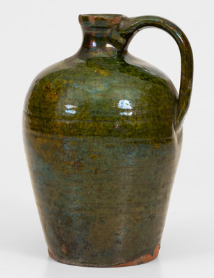 Fine Small-Sized New England Redware Jug w/ Bold Green Glaze