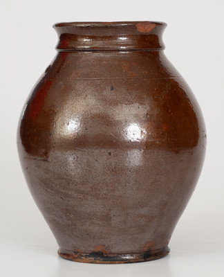 Rare H. FULTON (Lewistown, Pennsylvania) Glazed Redware Jar, circa 1815