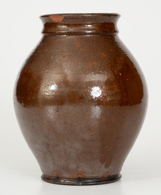 Rare H. FULTON (Lewistown, Pennsylvania) Glazed Redware Jar, circa 1815