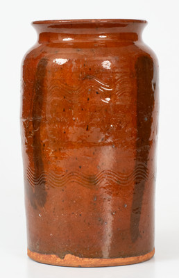 Unusual Redware Jar w/ Coggled and Incised Decoration, possibly Southern