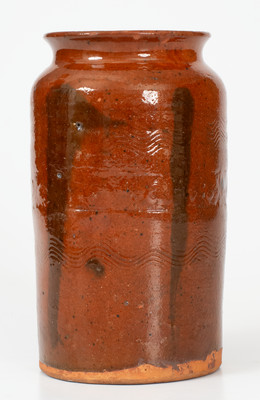 Unusual Redware Jar w/ Coggled and Incised Decoration, possibly Southern