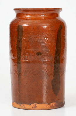 Unusual Redware Jar w/ Coggled and Incised Decoration, possibly Southern