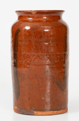 Unusual Redware Jar w/ Coggled and Incised Decoration, possibly Southern