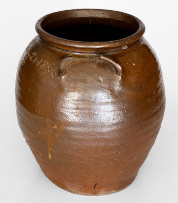 Rare "Lm / July 21, 1853" Four-Gallon Stoneware Jar by David Drake, Lewis Miles' Stony Bluff Manufactory, Edgefield District, SC