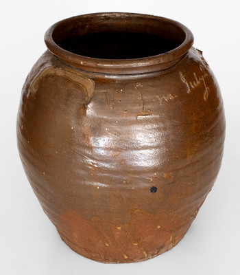 Rare "Lm / July 21, 1853" Four-Gallon Stoneware Jar by David Drake, Lewis Miles' Stony Bluff Manufactory, Edgefield District, SC